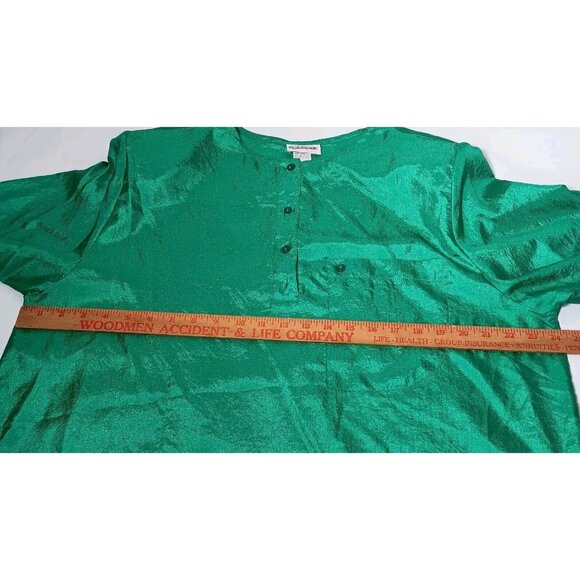 GJ Clar Blouse Size 18/20 Pullover Short Sleeve Green Crinkle Vintage Retro 80s - Picture 4 of 12